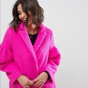 ASOS OVERSIZED TEDDY COAT IN HOT PINK